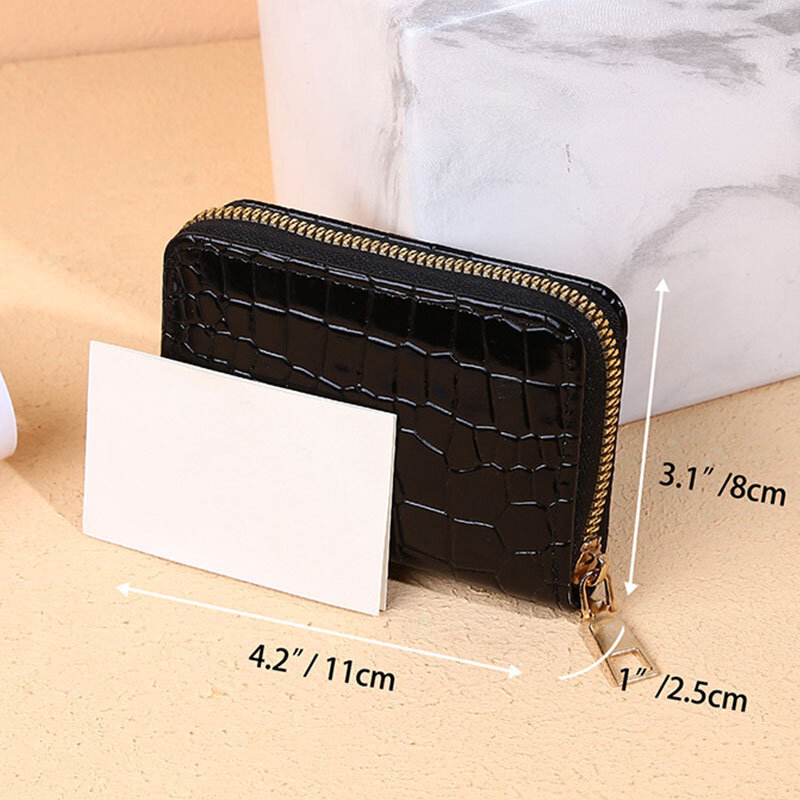 Organ Style Card Holder Zipper Card Bag Women Crocodile pattern  Coin Purse Multi-card Document Package Mini Multi-function Lady