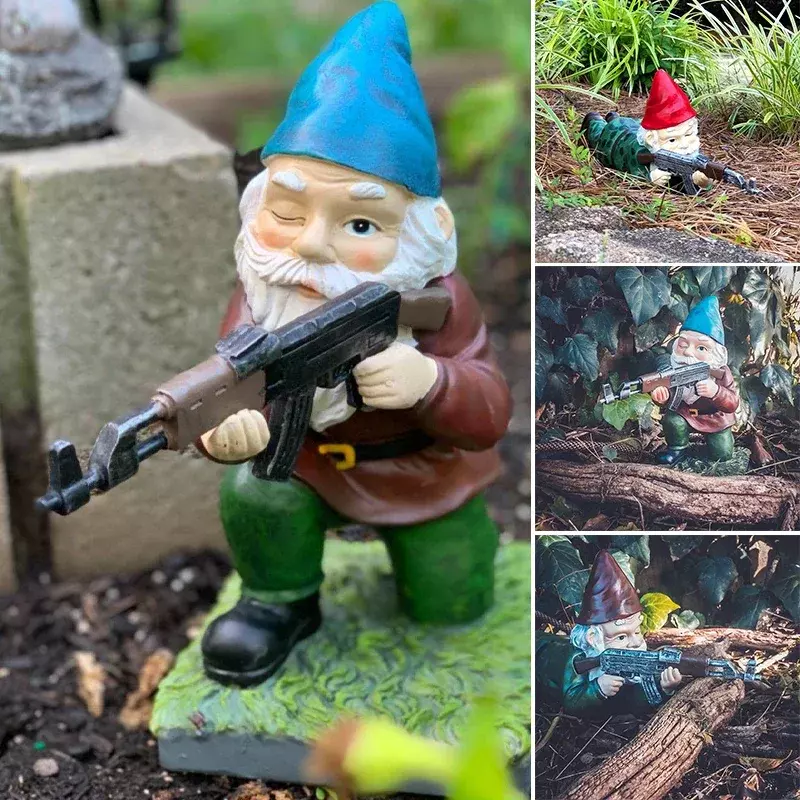 Gnome Combat Troops Statue Dwarf Cannon Ornament Fun Garden Lawn Decoration Elf Statue DIY Home Office Desk Decoration Gifts
