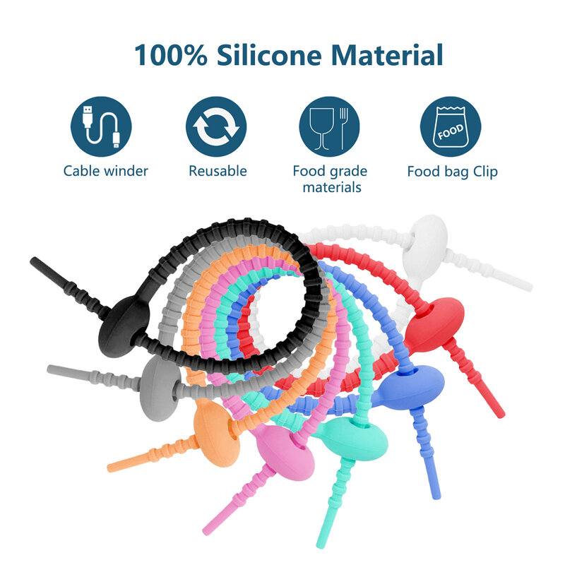6 pçs silicone auto-travamento cabo multifuncional reutilizável cabo de gravata organizador seguro diy pulseira saco de mercearia ferramenta de ligação