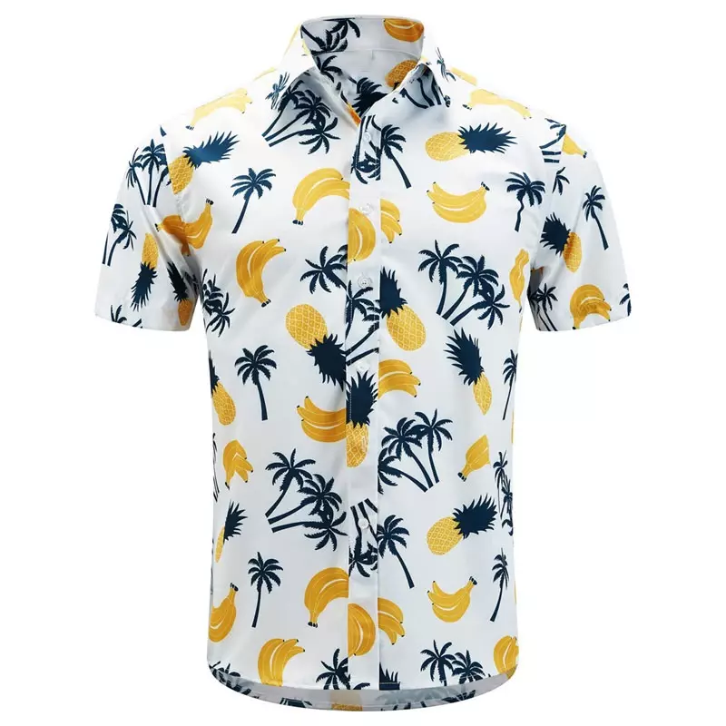 Camisa havaiana masculina com lapela estampada, camisa de manga curta, férias de verão, casual, respirável, rua, trabalho ao ar livre, diário, novo estilo, 2024
