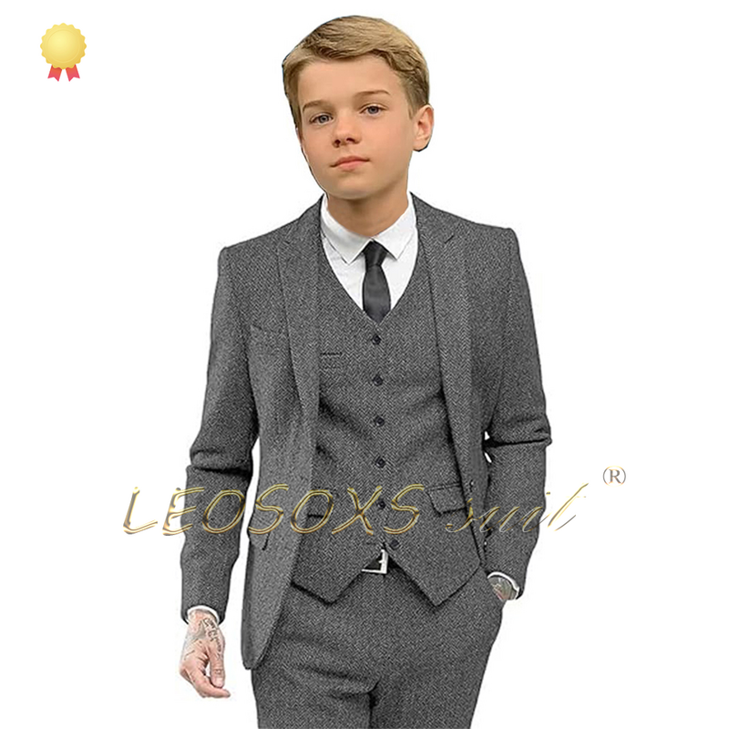 بدلة متعرجة للصبي ، مجموعة من 3 قطع ، مناسبة لحفل زفاف الأطفال ، معطف أنيق