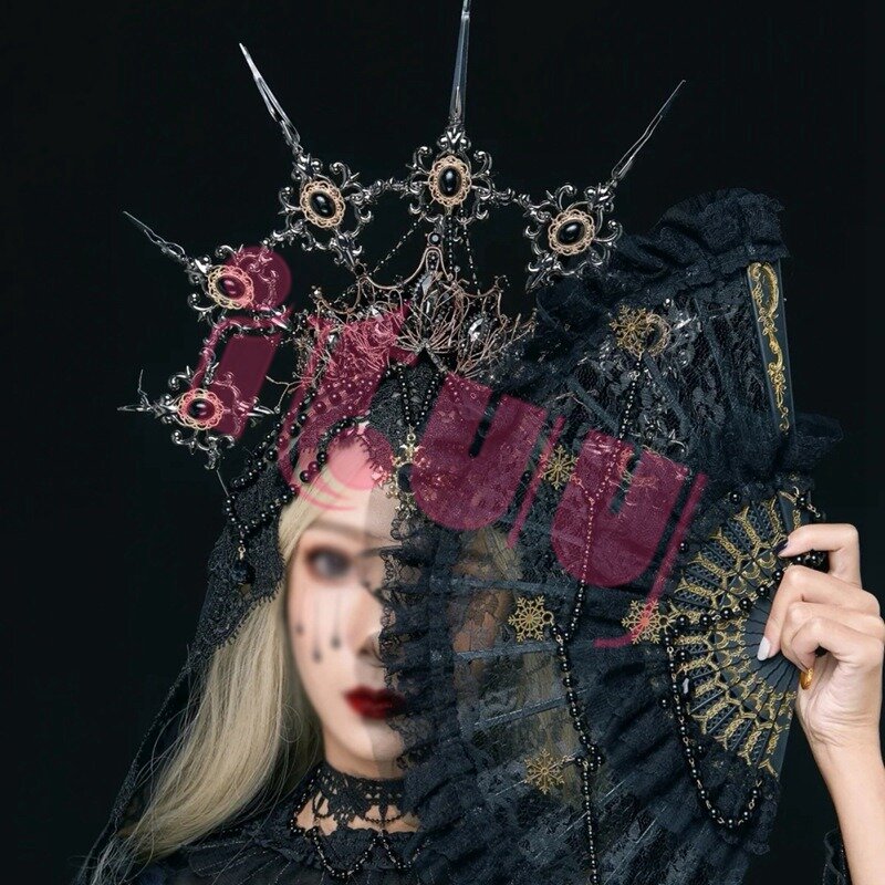 Lolita Gothic KC Halo Crown Headpiece Baroque Spike Queen Anna Tiara Sun Goddess Devil Headband Halloween Punk Hair Accessories