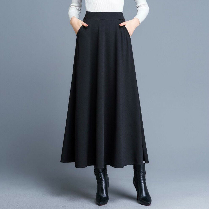 Women's Autumn Solid Color Halfskirt High Waist A-line Dress Fashion Versatile Clothing Woolen Material Birthday Gift