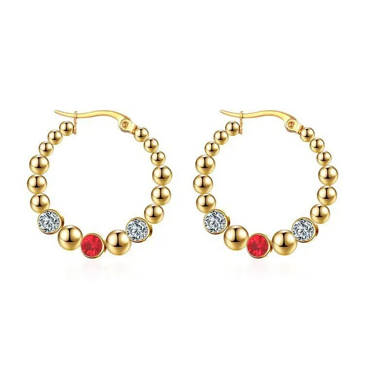 PAPERPLUS-Brincos de argola para mulheres, aço inoxidável, conta dourada, anel de orelha aberto, elegante, novo