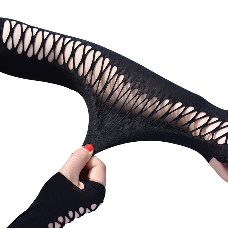 Women Elbow Length Punk Gloves Elastic Fingerless Gloves Touch Screen Mittens Cutout Cross Mesh Gloves Cosplay Party Costumes
