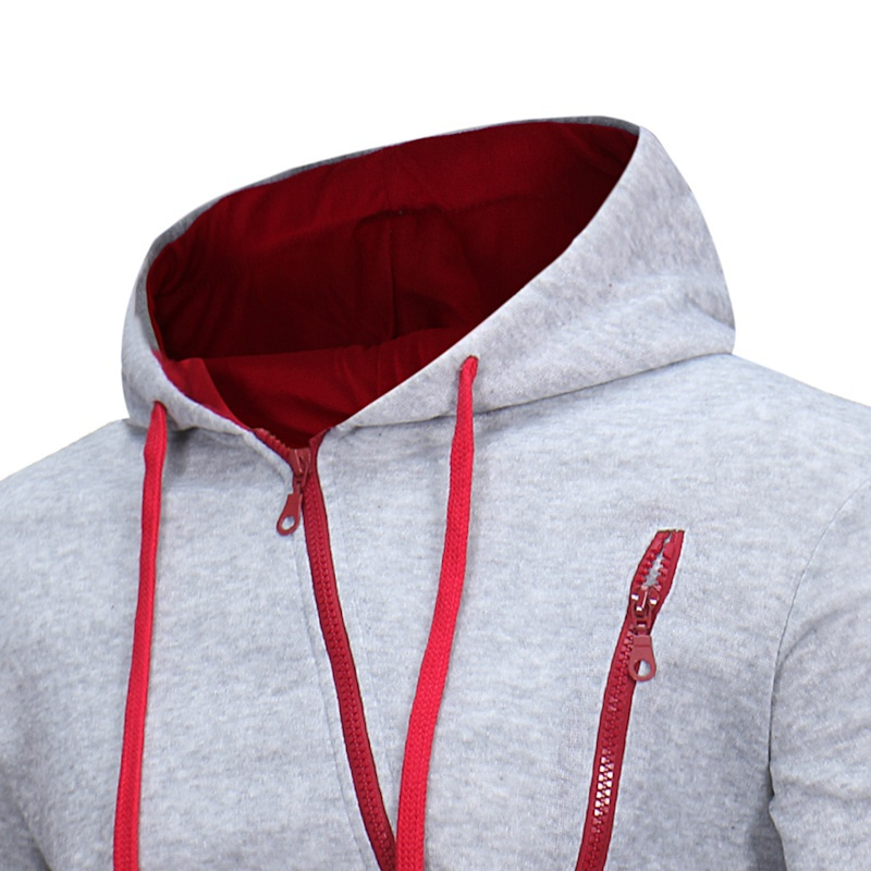 New diagonal zipper men's sportswear customize your logo hooded set men's hooded shirt+pants two-piece sports hooded set