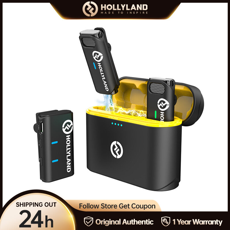 Hollyland-Micrófono de solapa inalámbrico Lark M1, dispositivo de 2,4 Ghz con estuche de carga para entrevista Vlog, transmisión en vivo