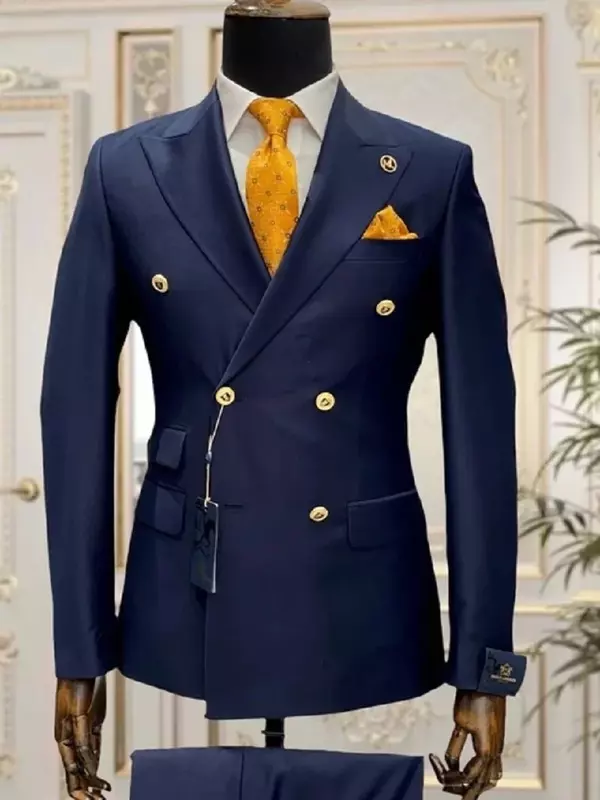 Traje de doble botonadura para hombre, Blazer ajustado con solapa de pico, color azul claro, esmoquin para boda y graduación, 2 piezas