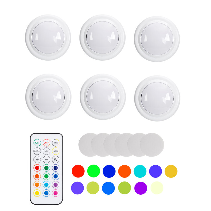 Dimmable Wireless Under Cabinet LED Night Puck Light Remote Control Battery Operated For Kitchen Closet Wardrobe Home Decoration
