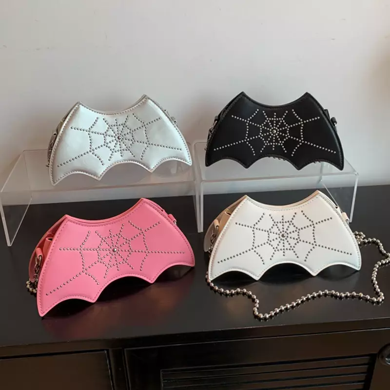 Rivet Mini Small Crossbody Bag For Women Wild Bat Shape Creative Bag  Girls Fun Handbag And Purse Solid Leather Messenger Bags