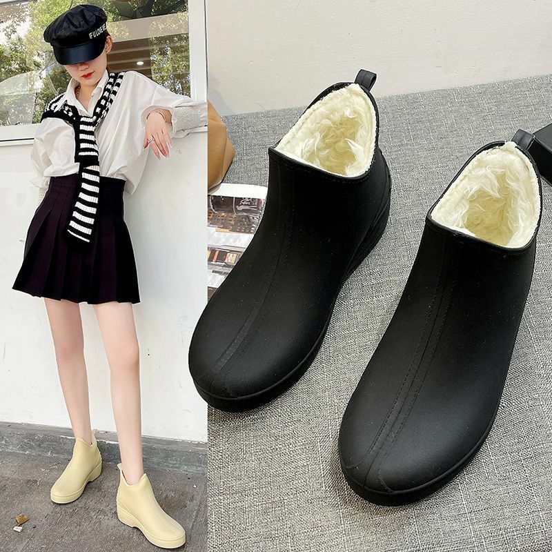Women's winter boots waterproof black beige rain fur-lined booties for women 2024 spring slip on ankle Women shoes