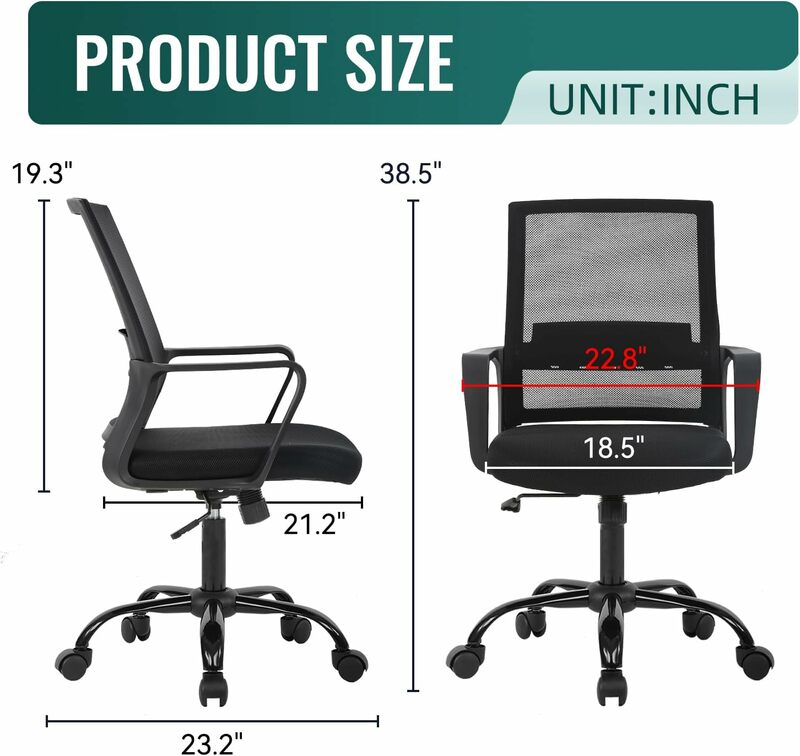 Home Office cadeira de mesa ergonômica, cadeira giratória do computador rolamento, apoio lombar executivo, tarefa Mesh fezes ajustáveis