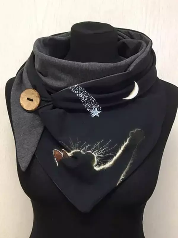 Winter Cotton Scarf Cute Cat Casual 3D Printed Scarf and Shawl for Women Warm Scarves  Balaclava