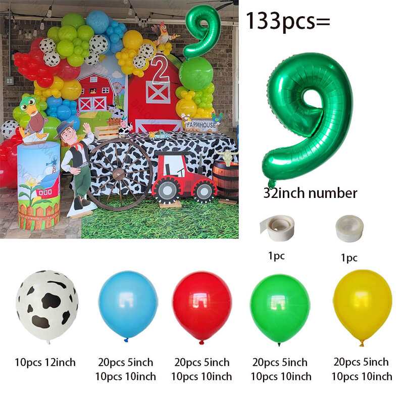 1set Red Yellow Green Cow Pattern Printed Latex Balloons Garland Arch Kit Farm Party Supplies Farm Animals Birthday Decoration
