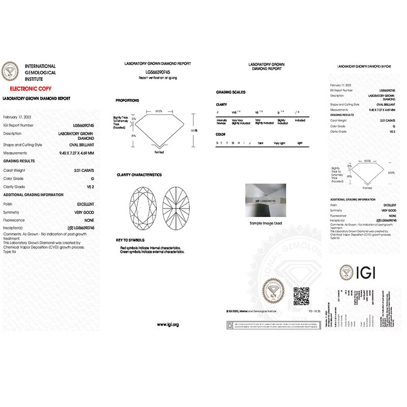 SGARIT Classic Loose Lab Grown Diamond, Corte Oval, 2,01 Carat VS2 G, IGI Jewelry, Diamante Original com Certificação