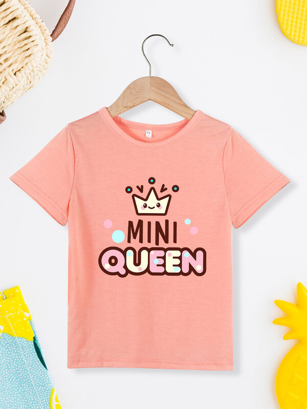 미니 퀸 귀여운 소녀 옷, 2-7 세 어린이 티셔츠, 카와이 하라주쿠 아름다운 패션 스트리트웨어, 핑크 상의, 어린이 티, 여름