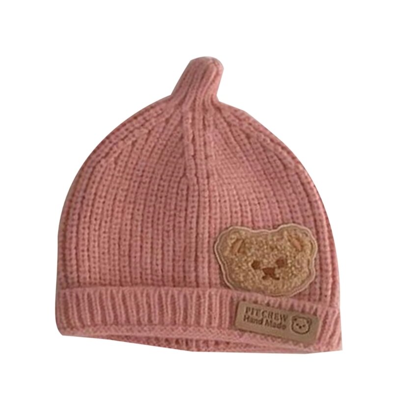 Winter Warm Hat Kids Soft Baby Bonnet Cap Embroidered Cartoon Bear Hat for Boy Girl Newborn Crochet Knitted Hat