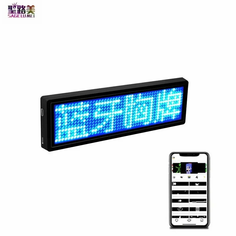 Rechargeable Bluetooth Digital LED Badge DIY Programmable Scrolling Message Mini LED Name Tag 15 Display Languages Badge Module