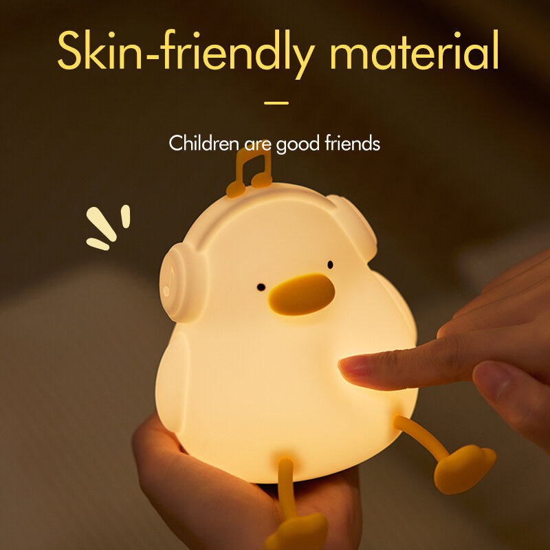 Musical Duck Night Lamp Cute Silicone Duck Night Lamp Touch Warm Light USB Charging Timer Room Decoration Creative Children Gift