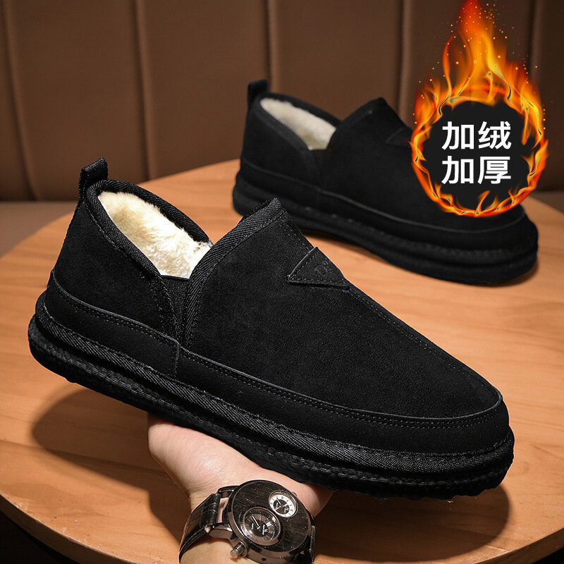 Zapatos de invierno para hombres, botas de algodón gruesas para mantener el calor, zapatos antideslizantes de suela suave para conducir