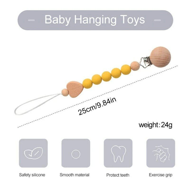 Clip de madera para pezón M76C, cadena de chupete con cuentas de dentición, Clip antipérdida para chupete, mordedor para bebé, juguete colgante, accesorio de lactancia