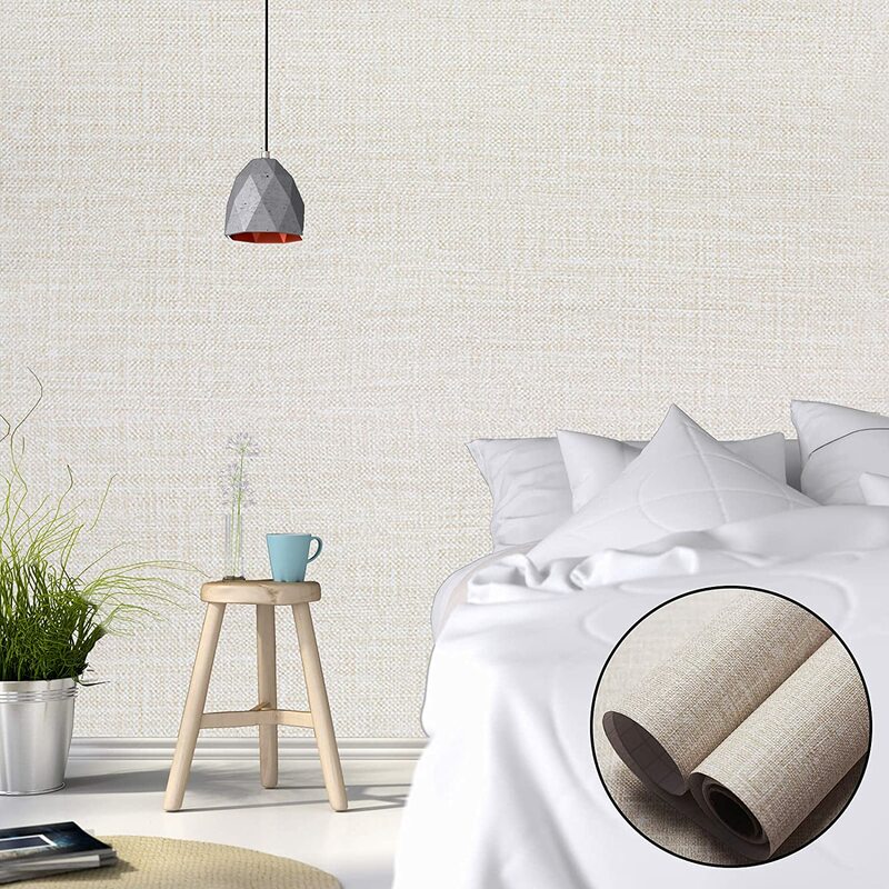 Grasscloth Peel and Stick Wallpaper Linen Self Adhesive Wallpaper Waterproof Removable Contact Paper for Cabinets Countertops