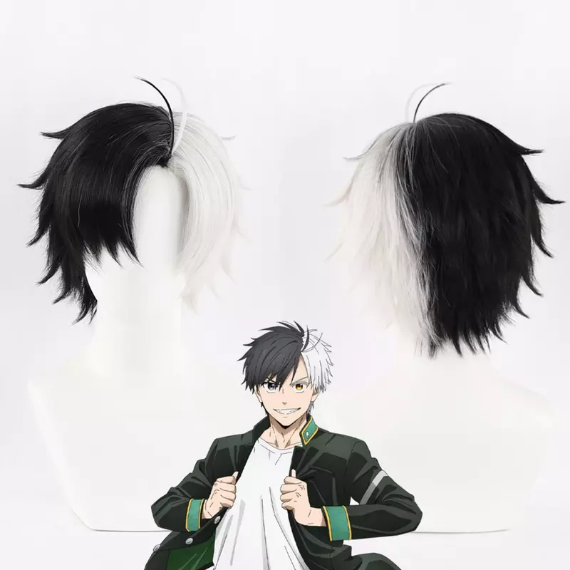 Nowe Anime wiatrówka Haruka Sakura peruka do Cosplay czarno-biała krótka stylizacja włosów żaroodporna czapka syntetyczne peruki do włosów Halloween