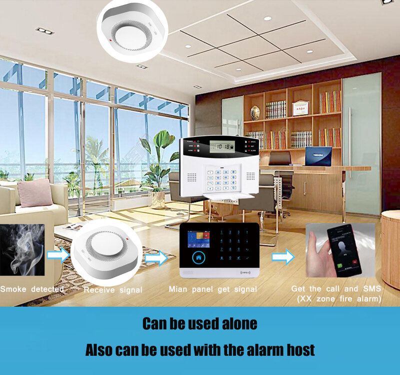 Wireless 433MHZ Smoke Detetor Alarm Sensor For Home Alarm System  Fire Alarm Home Security System Smoke Fire Protect