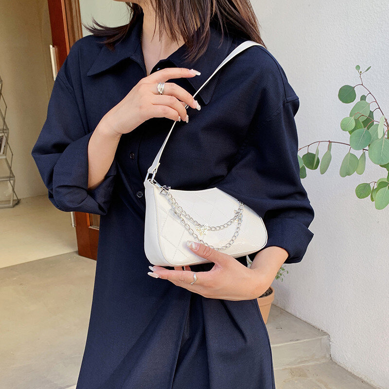 Heiß verkaufen neue einfarbige prismatische karierte Frauen Umhängetasche koreanische Version Mode Dame Stil Kette Pu Leder leichte Handtasche