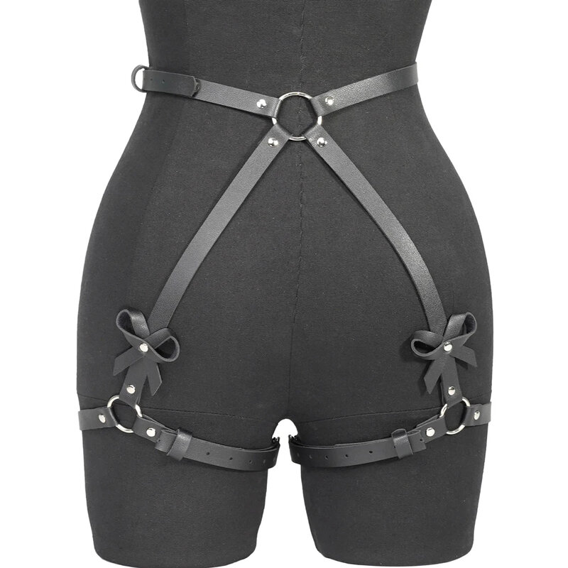 Moda donna coscia pizzo fionda in pelle Pu gamba regolabile corsetto cinturino in pelle indietro Lingerie Gothic Plus manette accessori