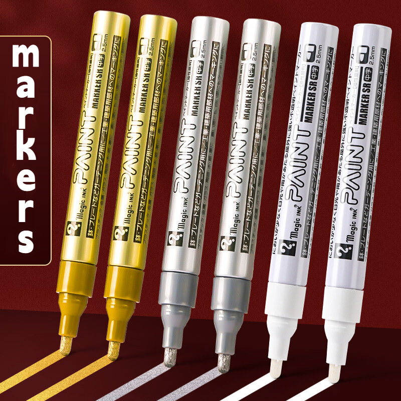 Borrey White Marker Set Canetas, Graffiti DIY, Coloração Aditiva de Pneus, Arte Desenhada à Mão, Design de Itens