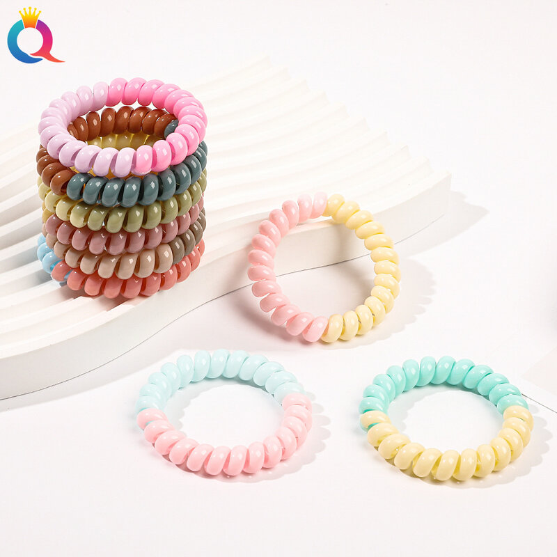 5 sztuk kobiety kolorowe elastyczne plastikowe gumowe przewód telefoniczny drut gumki do włosów cewki Scrunchies gumka do włosów opaska akcesoria ACC428