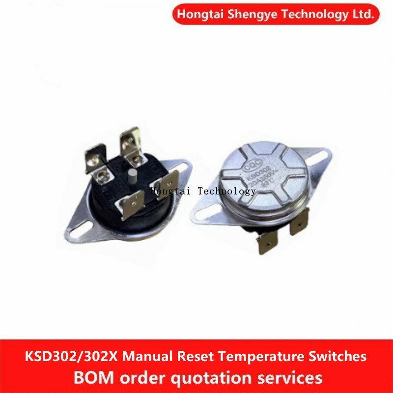 Датчик температуры KSD302/302X 75 85 92 93 95C, термостат для отопителя с ручным сбросом, переключатель биполярной температуры, 20A250V 4ft