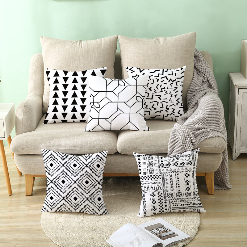 Geometric Black and White Pattern Cushion Cover 45x45 Living Room Decoration Square Pillowcase Couch Cushion Cover Pillow Covers