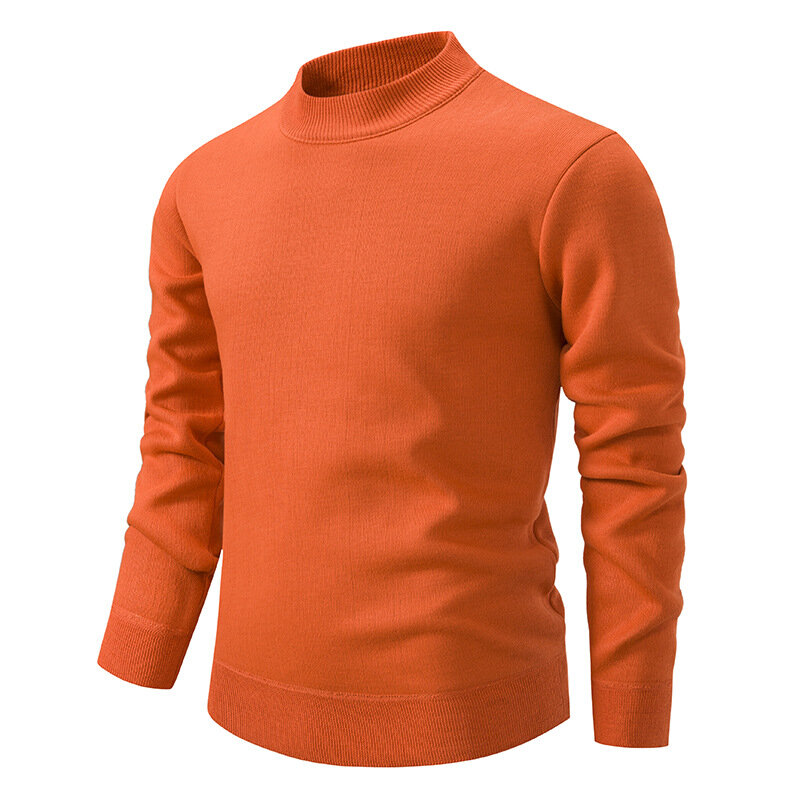 Пуловер с воротником средней длины, мужские повседневные свободные однотонные теплые высококачественные свитера, деловые пуловеры, вязаный зимний мужской свитер