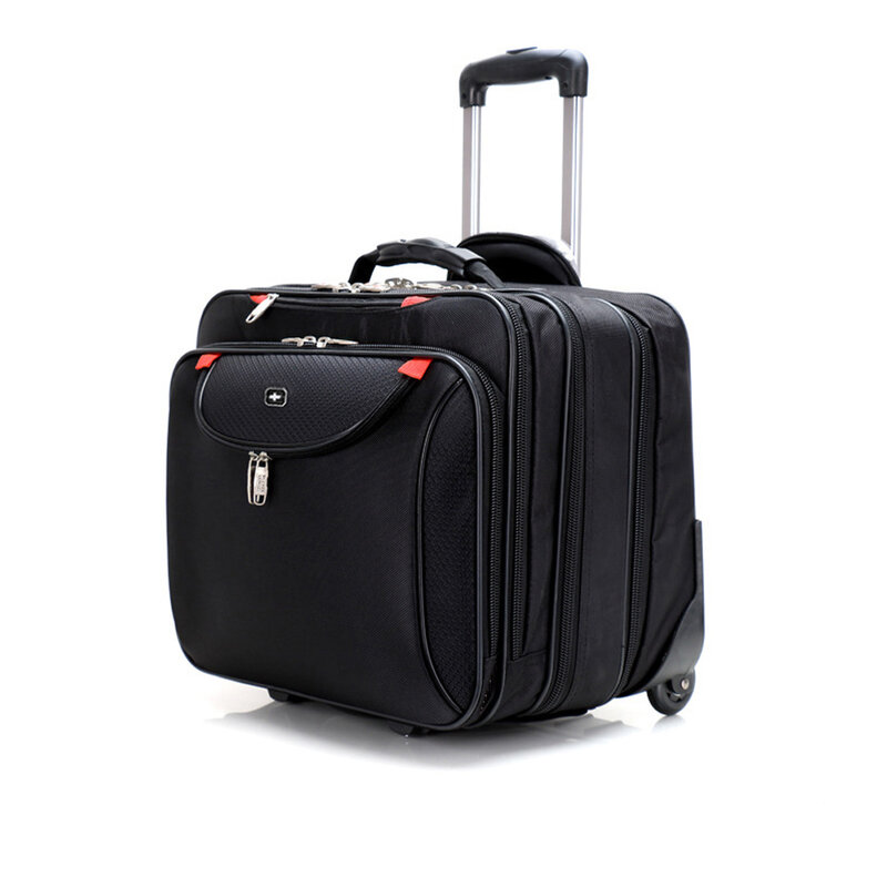 Bolsa de viaje de 18 "para hombre y mujer, maletas impermeables Oxford negras, equipaje con varilla telescópica giratoria de aleación de aluminio, novedad