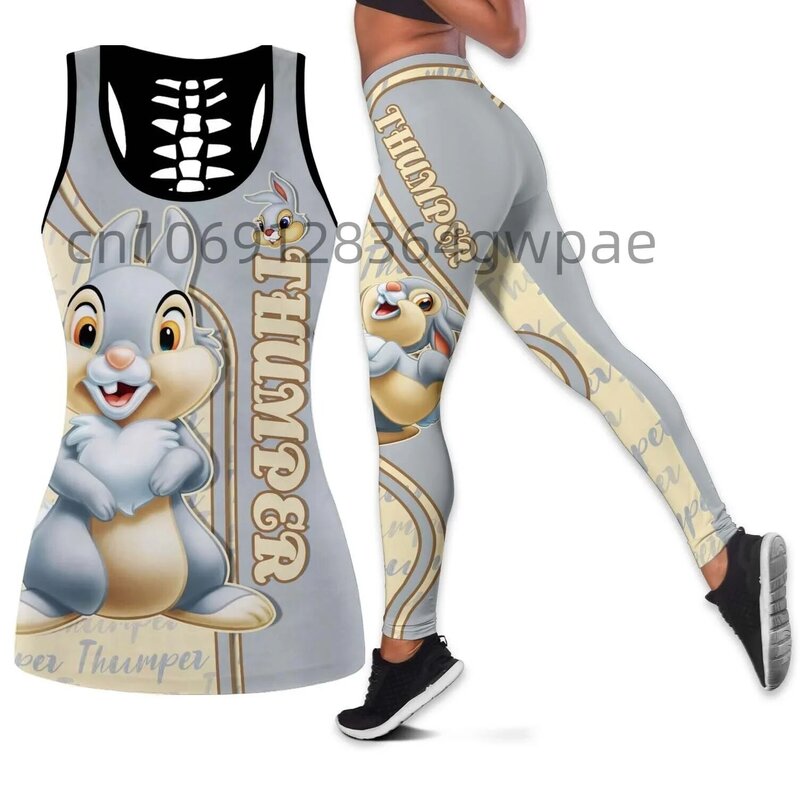 Thumper Rabbit Bambi damski podkoszulek z wycięciem legginsy zestaw do jogi legginsy fitness dres Disney Hollow Tank Top zestaw legginsów