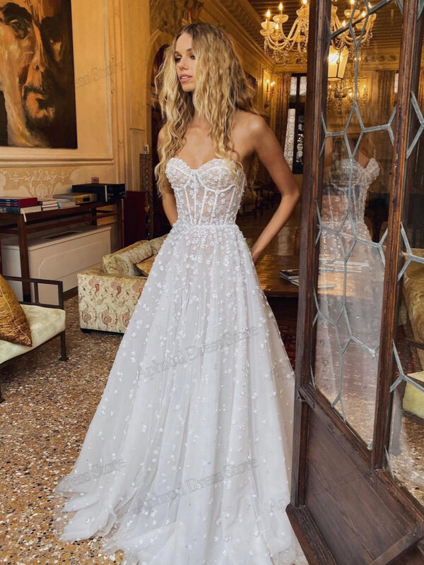 Urocza ślubna sukienki tiulowe warstwowe suknie ślubne koronkowe aplikacje wdzięczne szaty odpinane bufiaste rękawy Vestidos De Novia