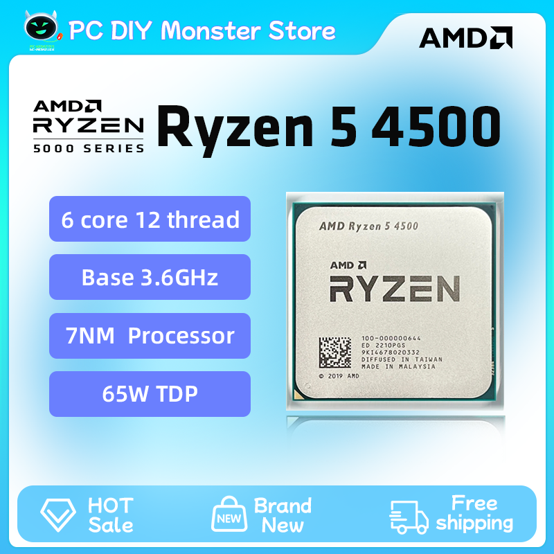 AMD-Processeur CPU pour joueur, Ryzen 5, 4500, R5, 4500, 6 cœurs, 3.6 GHz, 12 fils, 7nm, 65W, AM4 Ryzen, prise de processeur, neuf
