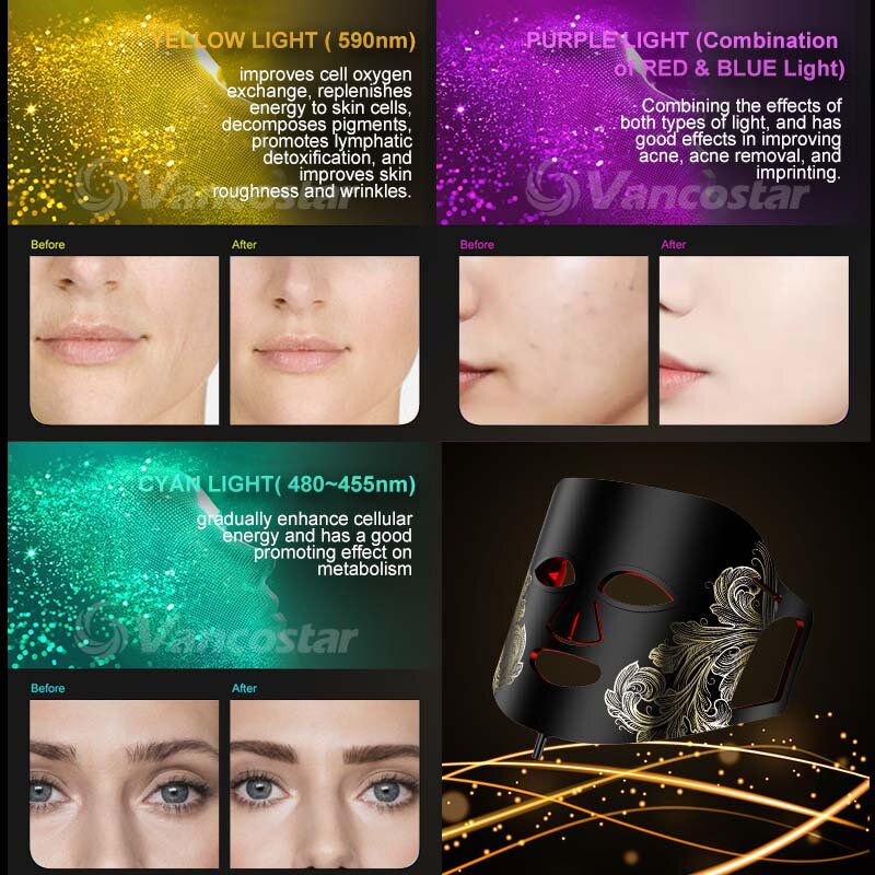 Vancostar-mascarilla facial LED para el cuidado de la piel, dispositivo de belleza y salud, 7 colores, 77 lámparas, rejuvenecimiento de la piel, antiacné, envío directo, novedad