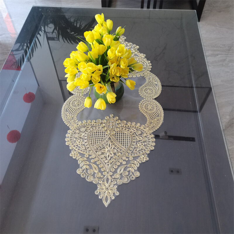 Dubai Style Gold Thread Embroidery Oval Coffee Table Runner Mat Tablecloth Villa Hotel Home Furniture Cover Banquet Decoration