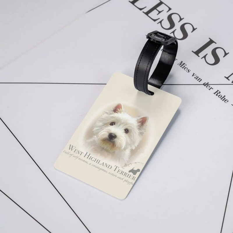 Label bagasi kustom untuk koper perjalanan West Highland White Terrier penutup privasi anjing nama kartu ID