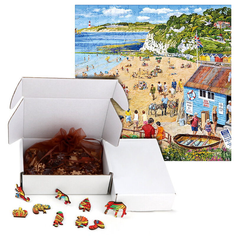 Wykwintne drewniane Puzzle kurort nad morzem drewniana układanka Puzzle rękodzieło nieregularna rodzina interaktywne Puzzle prezent dla zabawka edukacyjna dla dzieci
