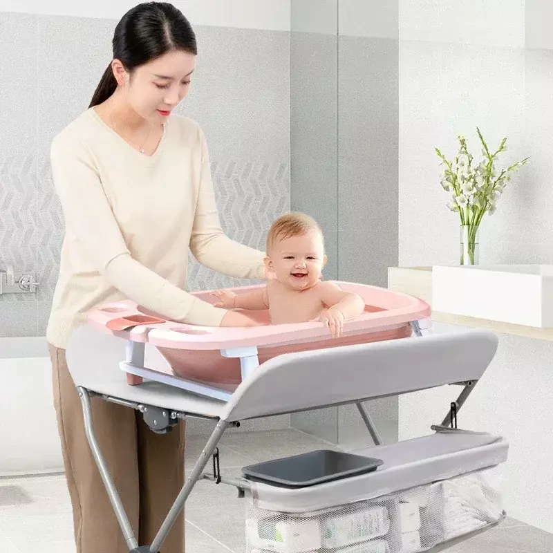 Meja ganti popok bayi, meja perawatan bayi multifungsi lipat pijat sentuh tempat tidur mandi bayi baru lahir berganti popok