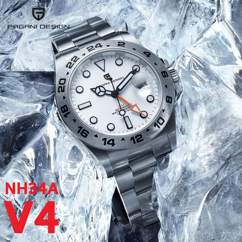 Pagani Design-GMT relógio automático para homens, relógios mecânicos, Sapphire aço inoxidável, relógio AR impermeável, novo, NH34, 2022