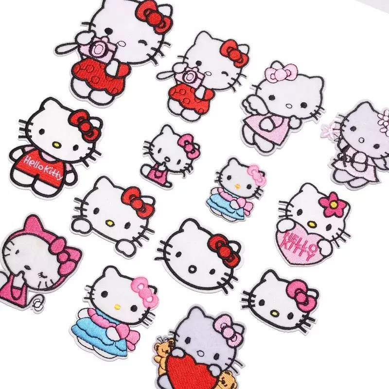 Sanrio Hello Kitty อะนิเมะแพทช์เย็บปักถักร้อยบนเสื้อผ้ากางเกงการ์ตูน DIY Fusible Patch สำหรับ Hoodies อุปกรณ์เสริม Kawaii Decor