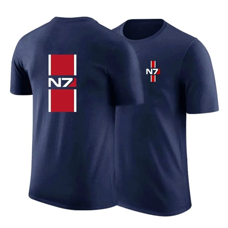 N7 Mass Effect 2024 Men Summer Cotton Ordinary Short-sleeved Harajuku Solid Color Exquisite Printing Fashion T-shirt Top