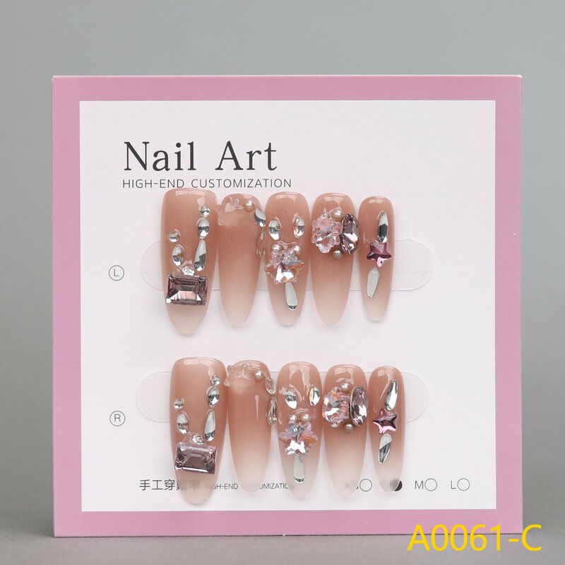 Medium Size 10pcs removeable ballet press on  nails Handmade mid length Nail with durable waterproof and detachable fake nails