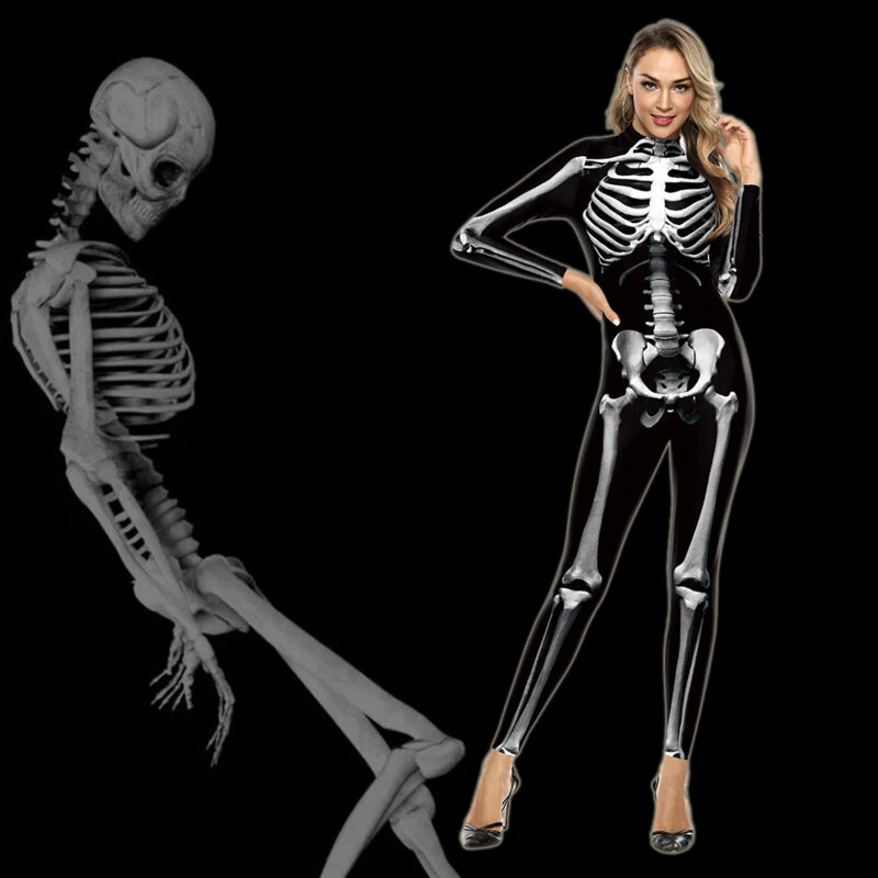 Zawaland Halloween Party Muscle Printed Spandex Elastic Zentai skeleton body tuta Cosplay Costume Catsuit