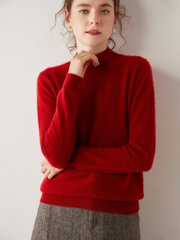 가을 겨울 여성 의류 aliselect 새로운 패션 100% 순수 캐시미어 스웨터, 모크넥 긴팔 풀오버 니트웨어 상의